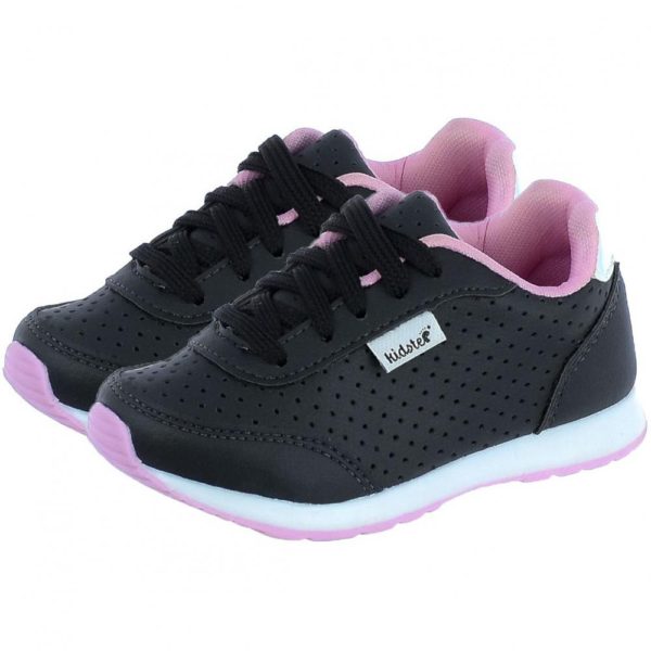 Tênis Infantil Feminino Jogging Preto/Rosa Kidstep