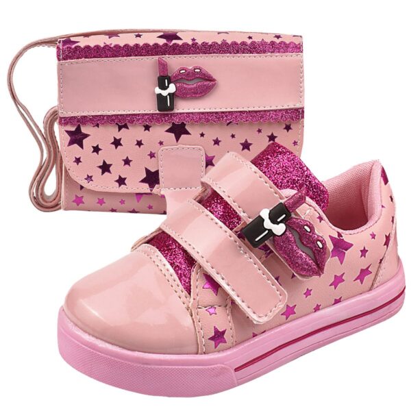 Kit Tênis Infantil Feminino Casual Estrelas com Bolsa Rosa Kidstep