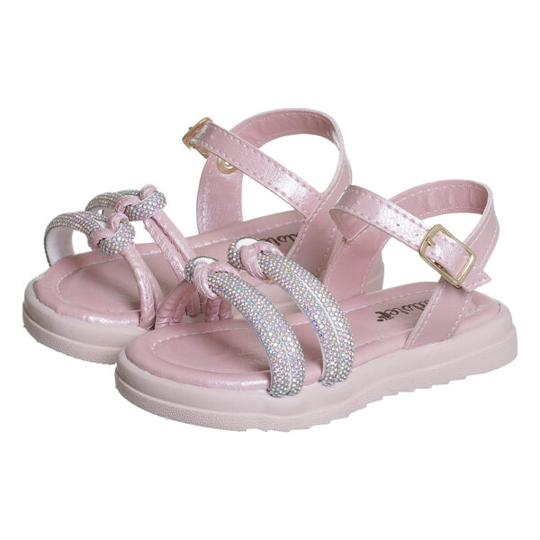Sandália Infantil Feminina Tira Nó Strass Nude Kidstep