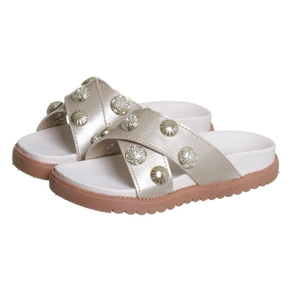 Chinelo Birken Dourado Tira Trançada Kidstep - Mãe e Filha