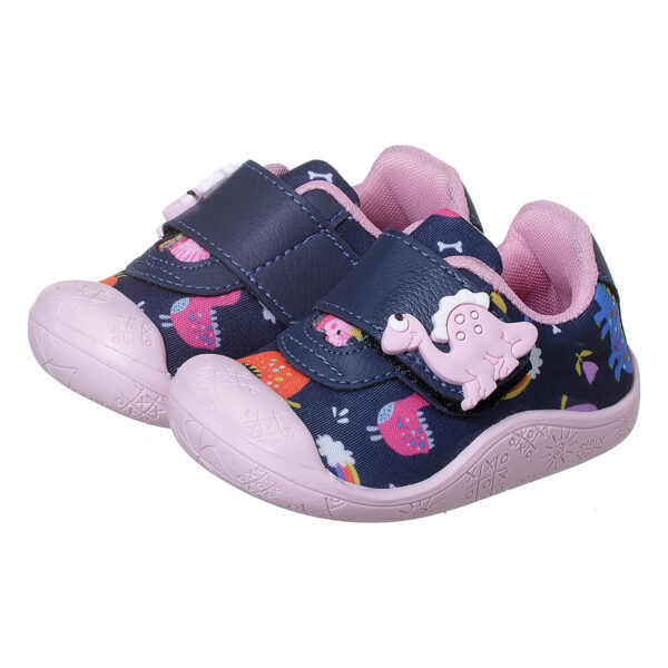 Tênis Meia Bebê Menina Sola Antiderrapante Dinossauro Marinho Rosa Kidstep