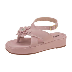 Sandália Flat Infantil Feminina Plataforma com Flor Rosa Kidstep
