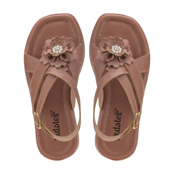 Sandália Flat Infantil Feminina Plataforma com Flor Marrom Kidstep - Image 2