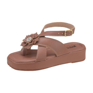 Sandália Flat Infantil Feminina Plataforma com Flor Marrom Kidstep